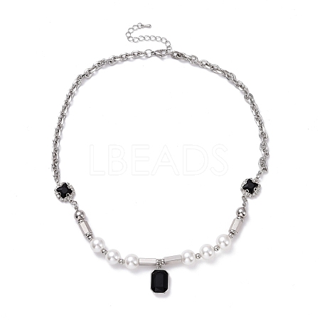 Octagon Rhinestone Charm Necklace for Women NJEW-I111-01S-1