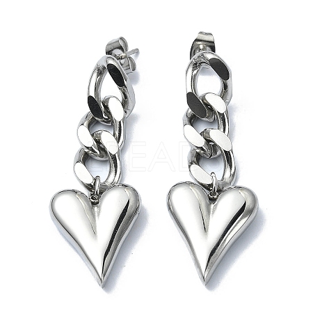 304 Stainless Steel Heart Dangle Stud Earrings EJEW-G375-01P-1