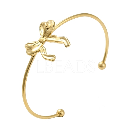 304 Stainless Steel Bowknot Cuff Bangles for Women AJEW-R100-01A-G-1