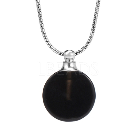 Natural Black Onyx(Dyed & Heated) Flat Round Perfume Bottle Pendant Necklaces PW-WGD45C6-10-1