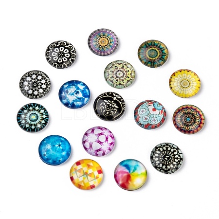 Mosaic Printed Glass Half Round/Dome Cabochons X-GGLA-N004-16mm-G-1