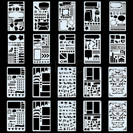 Gorgecraft 20Pcs 20 Patterns PET Plastic Hollow Drawing Painting Stencils Templates DIY-GF0006-93-1