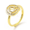 Mixed Color Enamel Initial Letter Adjustable Ring with Clear Cubic Zirconia RJEW-P045-01G-Q-4