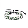Printed Maple Leaf Pattern Cloth & Waxed Cord Braided Bracelets for Men Women FS-WG27F11-01-1