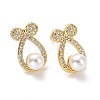 Clear Cubic Zirconia Bowknot with Plastic Pearl Stud Earrings EJEW-A072-09LG-1