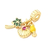 Brass Pave Camellia Cubic Zirconia European Dangle Charms KK-F904-12G-2