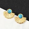 Fan 304 Stainless Steel Synthetic Turquoise Stud Earrings for Women EJEW-U046-17B-G-1