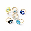Lampwork Oval with Evil Eye Open Cuff Ring RJEW-I086-13G-1