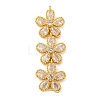 Brass Pave Clear Cubic Zirconia Three Flower Links Connector Charms KK-P277-51G-1