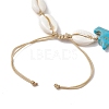 Natural Mixed Cowrie Shell with Synthetic Turquoise Beaded Anklets AJEW-AN00596-5