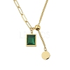 304 Stainless Steel Pave Green Cubic Zirconia Rectangle Pendant Necklaces NJEW-N055-13G-1