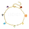 7 Chakra Gemstone Chip Charm 304 Stainless Steel Wavy Bar Link Chain Anklets for Women AJEW-AN00884-3