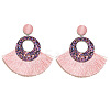 Bohemian Style Acrylic & Polyester Fan Tassel Stud Earrings FS-WGB5BEF-03-1