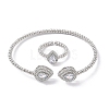 Teardrop Brass Micro Pave Cubic Zirconia Cuff Bangles & Rings Sets for Women SJEW-R002-04P-01-4