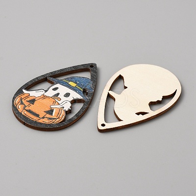 Halloween Theme Single Face Printed Aspen Wood Big Pendants WOOD-TAC0018-09H-1
