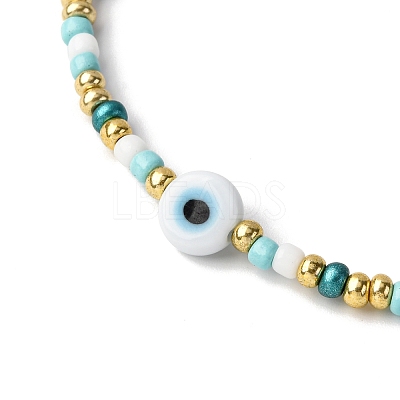 Handmade Evil Eye Lampwork & Glass Seed Beads Stretch Bracelets for Men Women BJEW-JB12361-1