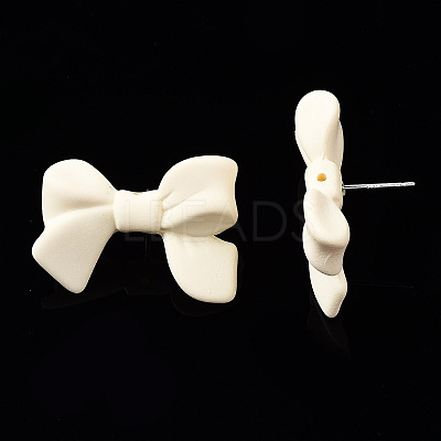 Spray Painted CCB Plastic Bowknot Stud Earring Findings CCB-Q091-07G-1