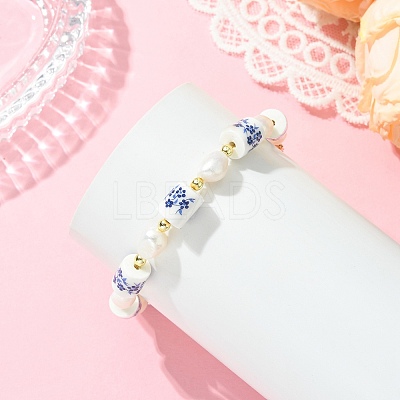 Natural Cultured Freshwater Pearl & Handmade Porcelain Beads Bracelets for Women BJEW-JB13755-1