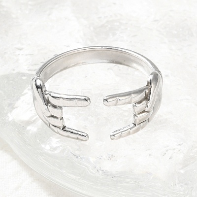 304 Stainless Steel Rock & Roll Hand Gesture Cuff Rings for Women Men RJEW-B118-02P-1