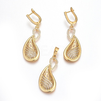 Brass Micro Pave Cubic Zirconia Jewelry Sets SJEW-F189-03G-1