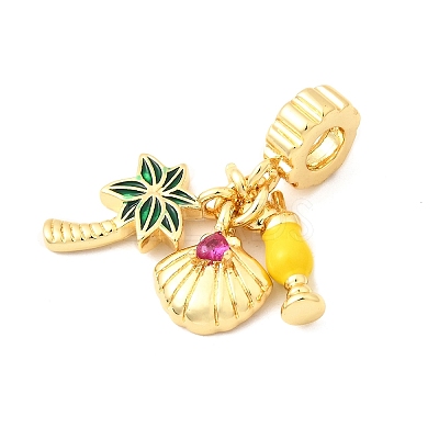 Brass Pave Camellia Cubic Zirconia European Dangle Charms KK-F904-12G-1