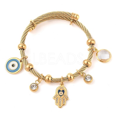 Adjustable 304 Stainless Steel Charm Bangles BJEW-F326-03G-1