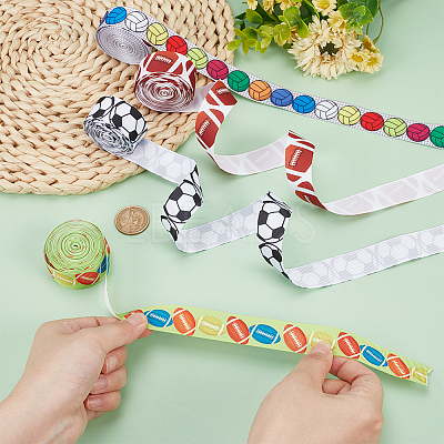 20M 4 Styles Polyester Sport Ball Print Grosgrain Ribbons OCOR-PH0003-97-1