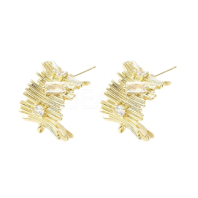 Brass Micro Pave Clear Cubic Zirconia Stud Earring Findings LS-KK-Z106-02G-01-1