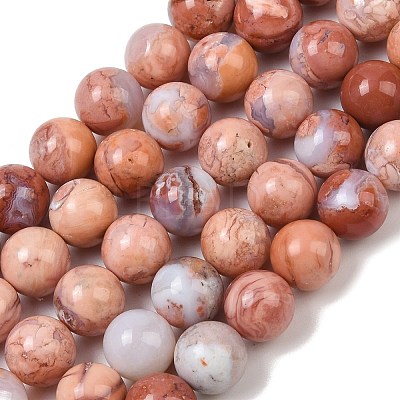 Natural Pink Agate Beads Strands G-K350-C02-10mm-1