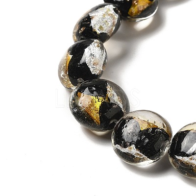 Handmade Gold Foil and Silver Foil Lampwork Flat Round Beads FOIL-C001-02H-1