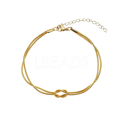 304 Stainless Steel 2-Strand Handmade Knot Snake Chain Bracelets for Couples BU0455-3-1