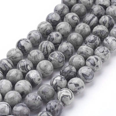 Natural Map Stone/Picasso Stone/Picasso Jasper Beads Strands X-G-G047-8mm-1