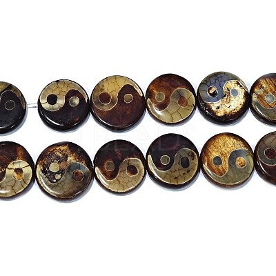 Tibetan Style Yin Yang Pattern dZi Beads Strands TDZI-K003-06A-1