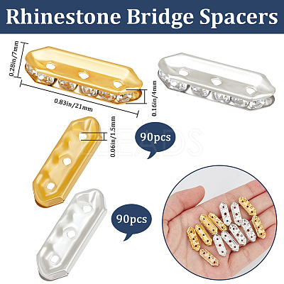 180Pcs 2 Colors 3-Hole Iron Grade A Rhinestone Bridge Spacers RB-BBC0001-03-1