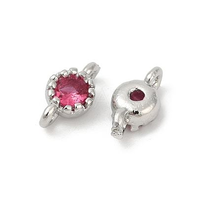 Brass Cubic Zirconia Flat Round Connector Charms KK-H204-02P-05-1