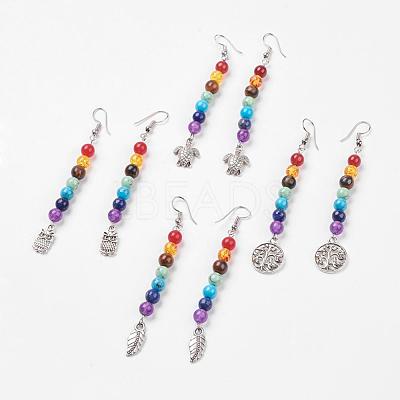 Gemstone Chakra Dangle Earrings EJEW-P136-C-1