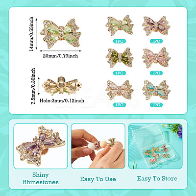 6Pcs 6 Colors Brass Rhinestone Beads KK-TA0009-14-1