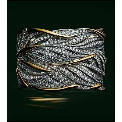 Criss Cross Alloy Crystal Rhinestone Wide Finger Rings FS-WGCE8BA-04-1