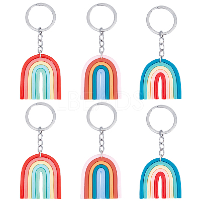 6Pcs 3 Colors Colorful Rainbow Polymer Clay Pendant Keychain KEYC-FG0001-10-1