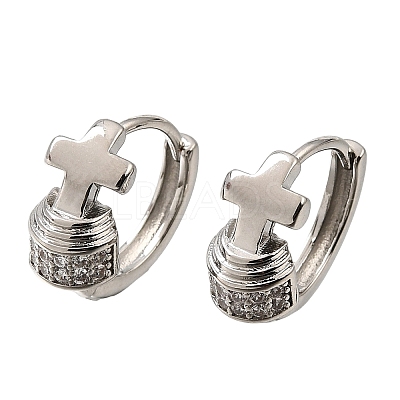 Cross Brass Micro Pave Cubic Zirconia Hoop Earrings KK-CBAEEA8-37P-1