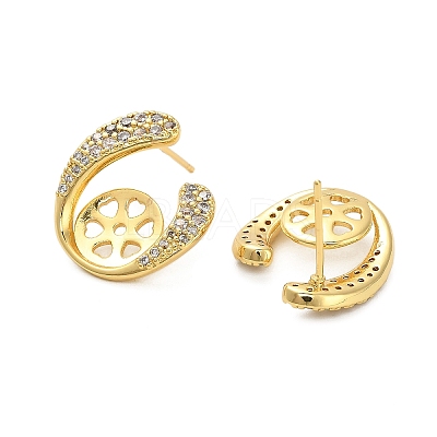 U-Shaped Brass Micro Pave Clear Cubic Zirconia Stud Earring Findings KK-D102-10G-1