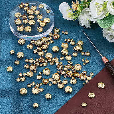 150Pcs 5 Styles Flat Round Brass Four Claw Nail KK-CL0001-03G-1