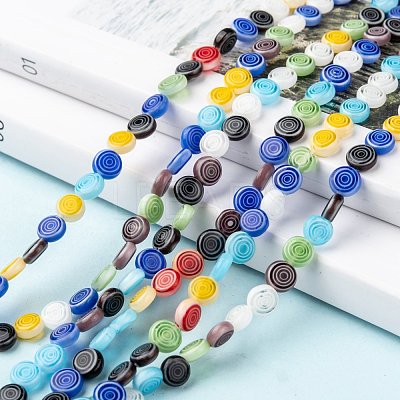 Flat Round Handmade Millefiori Glass Beads X-LK-R004-51-1