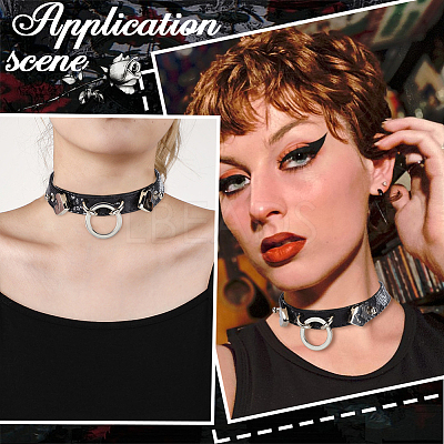 Snakeskin Print PU Leather Choker Necklaces with Alloy Rings for Women NJEW-WH20007-08-1
