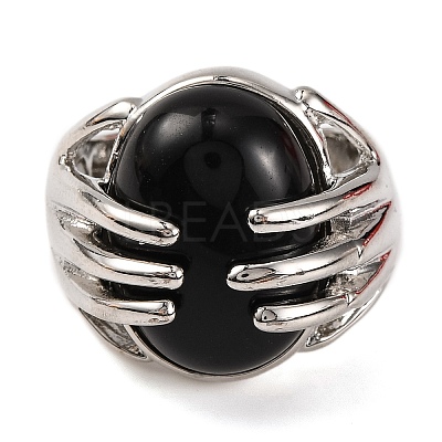 Oval Natural Obsidian Finger Ring G-Q184-06B-P-1