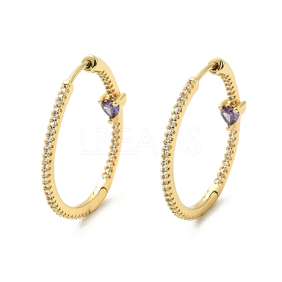 Cubic Zirconia Heart Hoop Earrings EJEW-G327-01G-1