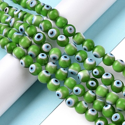 Handmade Evil Eye Lampwork Round Bead Strands LAMP-L055-8mm-24-1