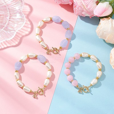 3Pcs 3 Styles Imitation Gemstone & ABS Imitation Pearl Acrylic Beaded Bracelets for Women BJEW-JB12157-1