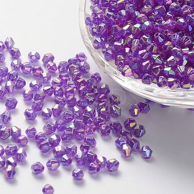 Bicone AB Color Plated Eco-Friendly Transparent Acrylic Beads TACR-A003-4mm-28-1