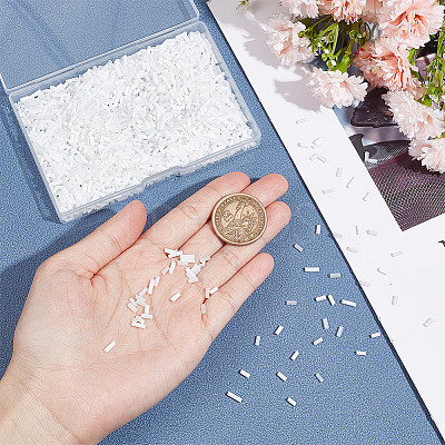 80g 4 Styles White Series Glass Bugle Beads SEED-GO0001-01-1